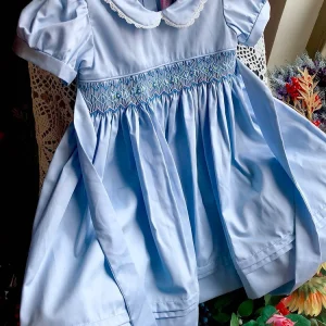 Kids Blue dress  summer smocked dresses handmade cotton vintage wedding kids clothing Princess Party boutiques children clothes