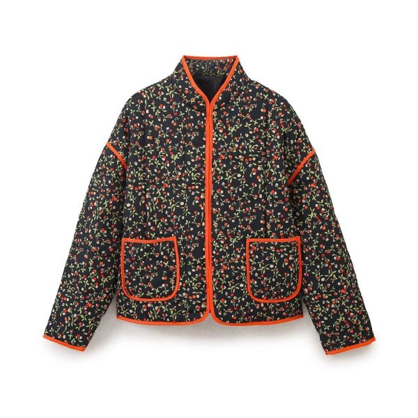 Autumn and winter women's clothing new European and American style stand collar loose printed thin casual cotton jacket for women - Image 2