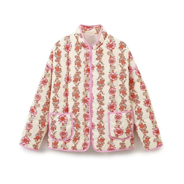 Autumn and winter women's clothing new European and American style stand collar loose printed thin casual cotton jacket for women - Image 3