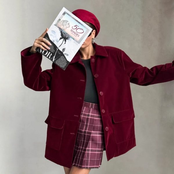 Velvet Jacket Women's  Retro Wine Red Coat High-end Women's Clothing - Image 4