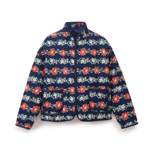 Autumn and winter women's clothing new European and American style stand collar loose printed thin casual cotton jacket for women - Image 6