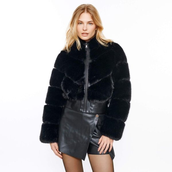 European and American jacket short style stand up collar spliced long sleeved jacket women's clothing - Image 3