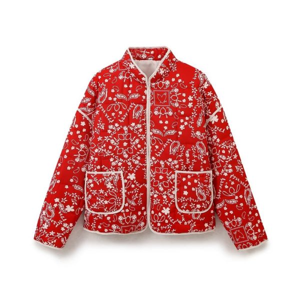 Autumn and winter women's clothing new European and American style stand collar loose printed thin casual cotton jacket for women - Image 4