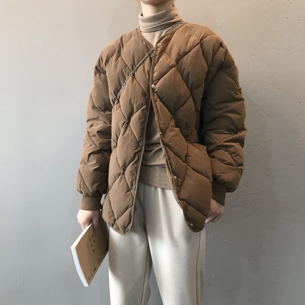 Diamond grid cotton jacket versatile women's clothing Korean version down cotton - Image 4
