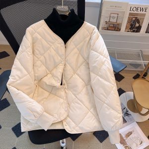 Diamond grid cotton jacket versatile women's clothing Korean version down cotton