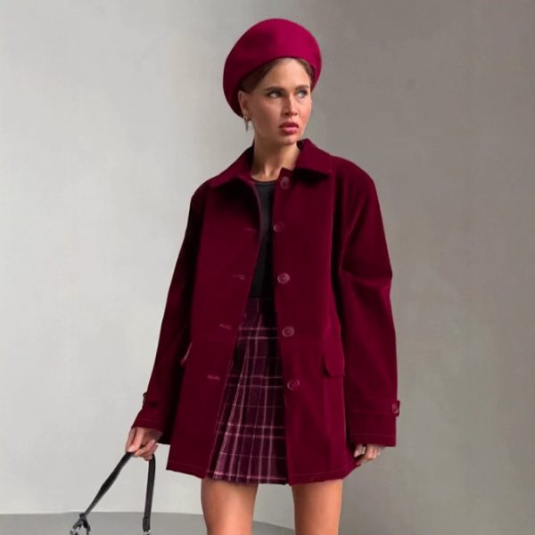 Velvet Jacket Women's  Retro Wine Red Coat High-end Women's Clothing - Image 2