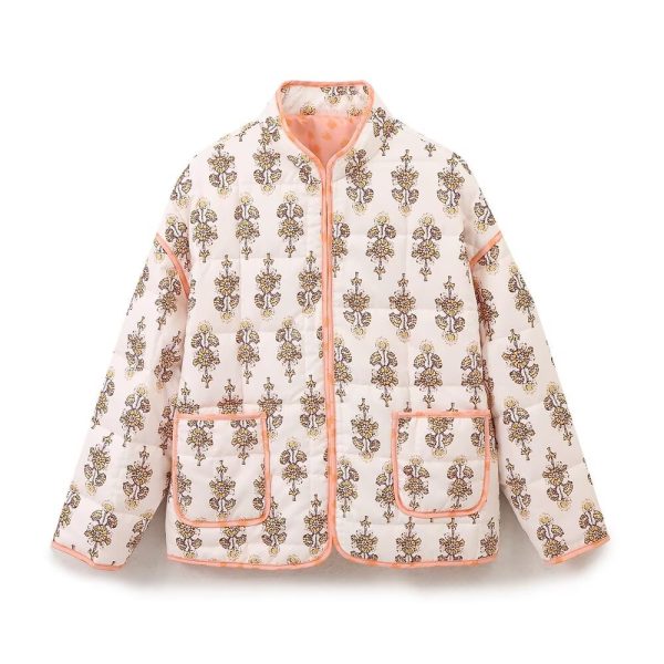 Autumn and winter women's clothing new European and American style stand collar loose printed thin casual cotton jacket for women - Image 5
